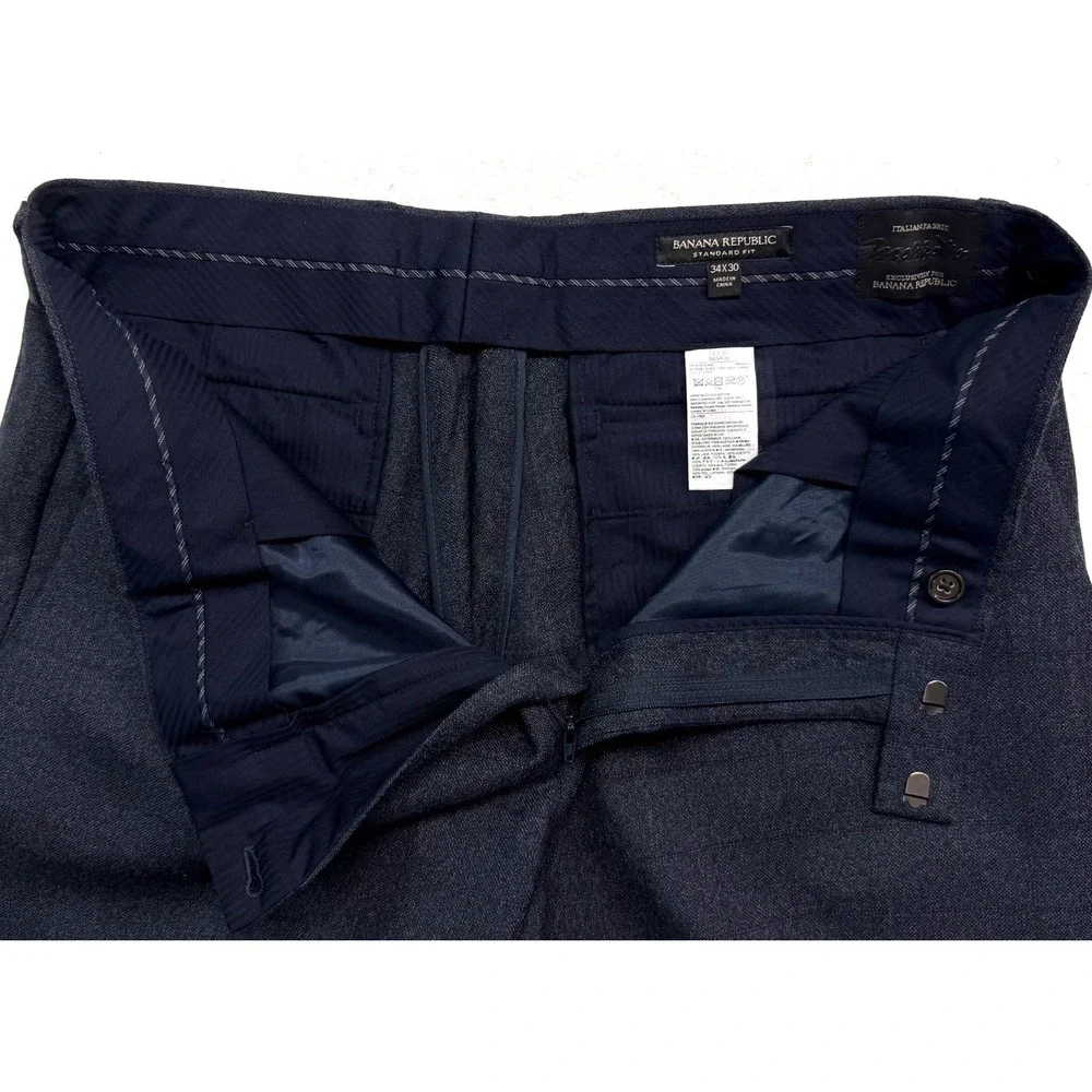 Banana Republic 34x29 Charcoal Brown Windowpane Flannel‎ Wool Pants Marzotto